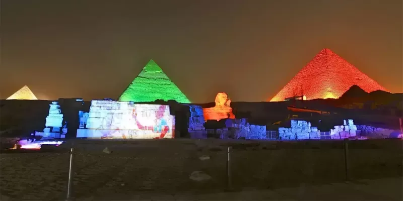 Enjoy watching the great Pyramids sound and light show. Find out the history of Ancient Egypt, and the story of the Sphinx, guardian of the Giza Necropolis, up 5000 years.